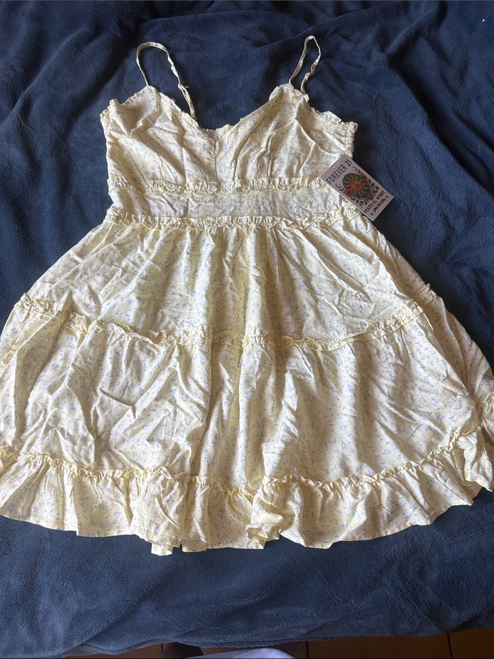 Forever 21 Pale Yellow Floral Ruffle Tiered Sundress